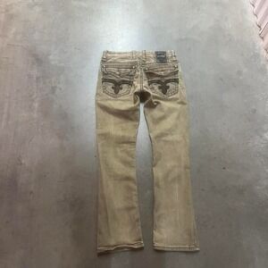 Y2K rock revival men's tan Norton straight thick stitch jeans button flap 32